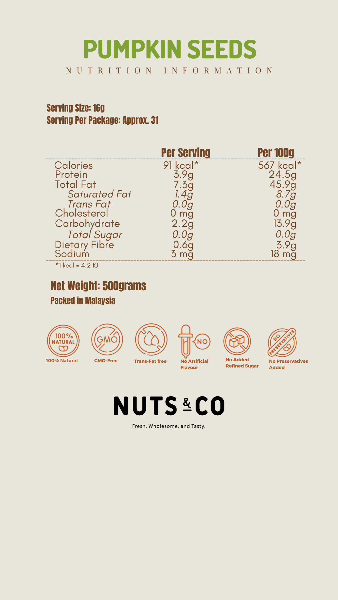 Nuts & Co Baked Pumpkin Seeds (Unsalted) / Kuaci Biji Labu / 南瓜子