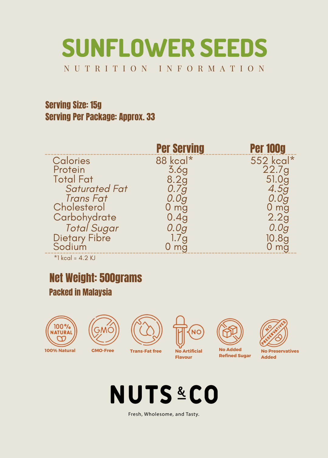 Nuts & Co Baked Sunflower Seed (Unsalted) / Kuaci Bunga Matahari / 葵花籽